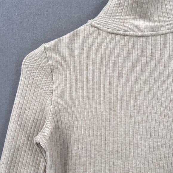 VINCE Ribbed Half Zip Turtleneck Long Sleeve Top Womens Small Tan Stretch Knit - Picture 14 of 16